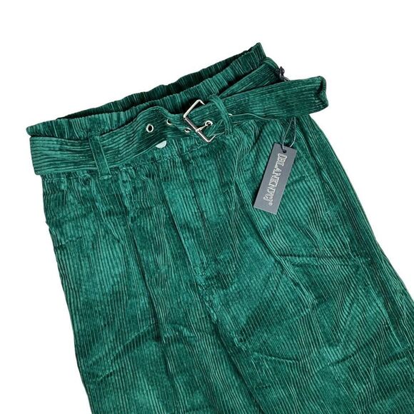 Blank NYC Pants WMNS 25 Green Corduroy Straight High Waisted Belt Preppy Festive - Picture 9 of 11